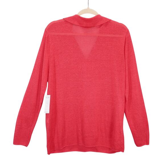 Chicos Sweater 2 Womens Large Salmon Pink Linen Blend Knit Semi Sheer New - Picture 2 of 9